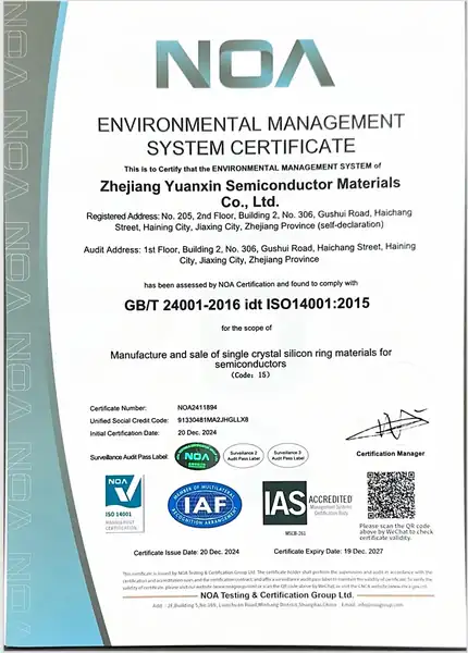 ISO 14001 Environmental Management System Certificate